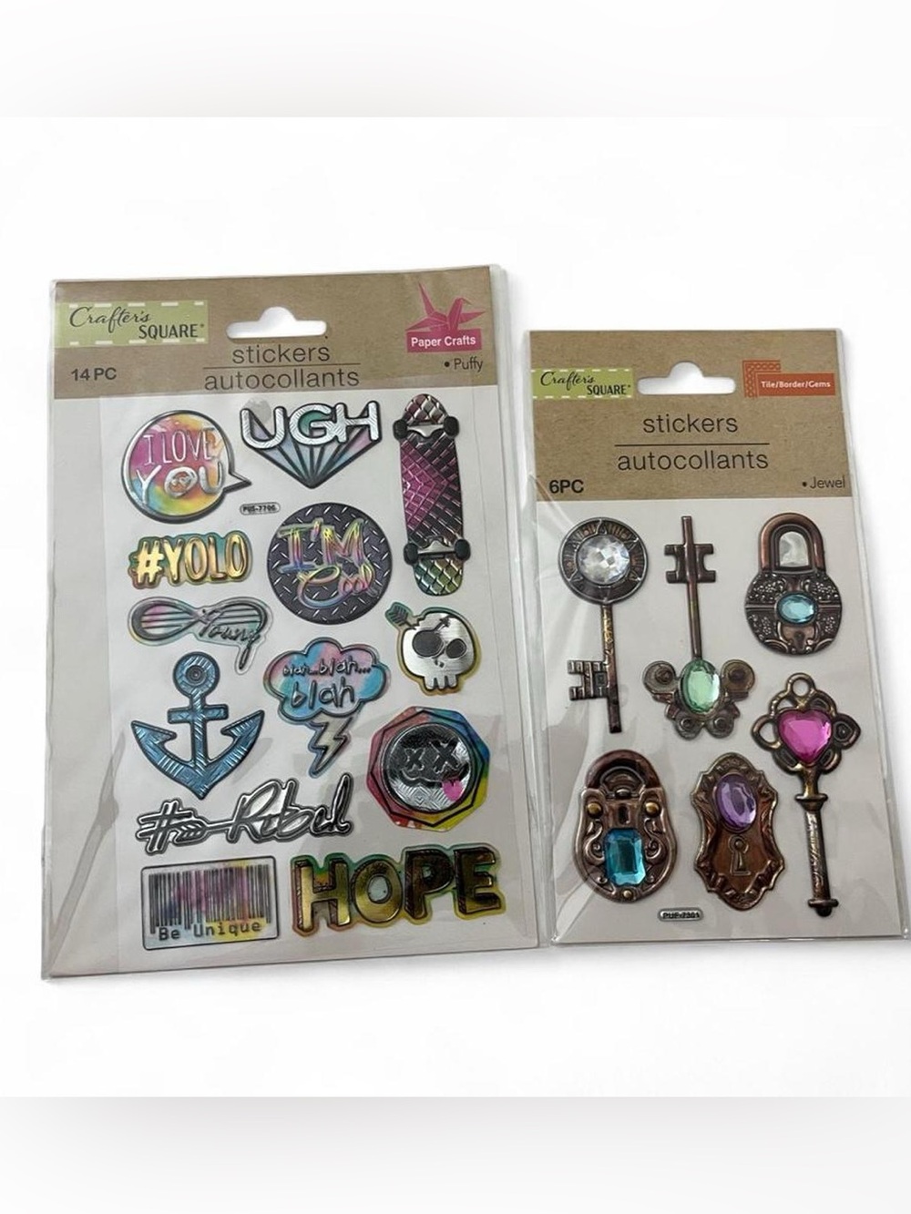 Set of 2 Sticker Sheets Puffy Stickers Jewel Stickers Arts & Crafts Scrapbooking